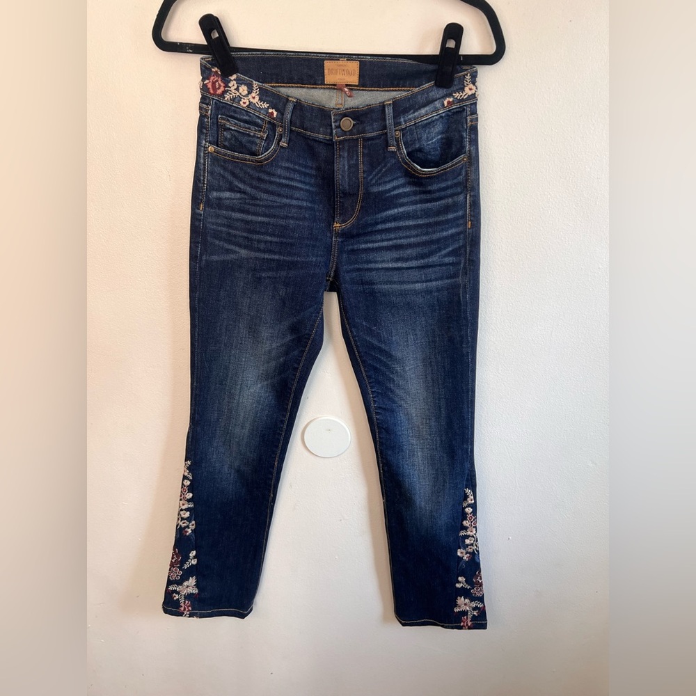 Driftwood Farrah Embroidered Skinny Jeans Dark Wash Floral Denim Womens Size 26